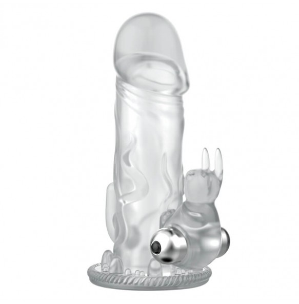 BAILE - Triple Pleasure Vibrating Crystal Rabbit Penis Sleeve (L:12.5cm - D:4cm)